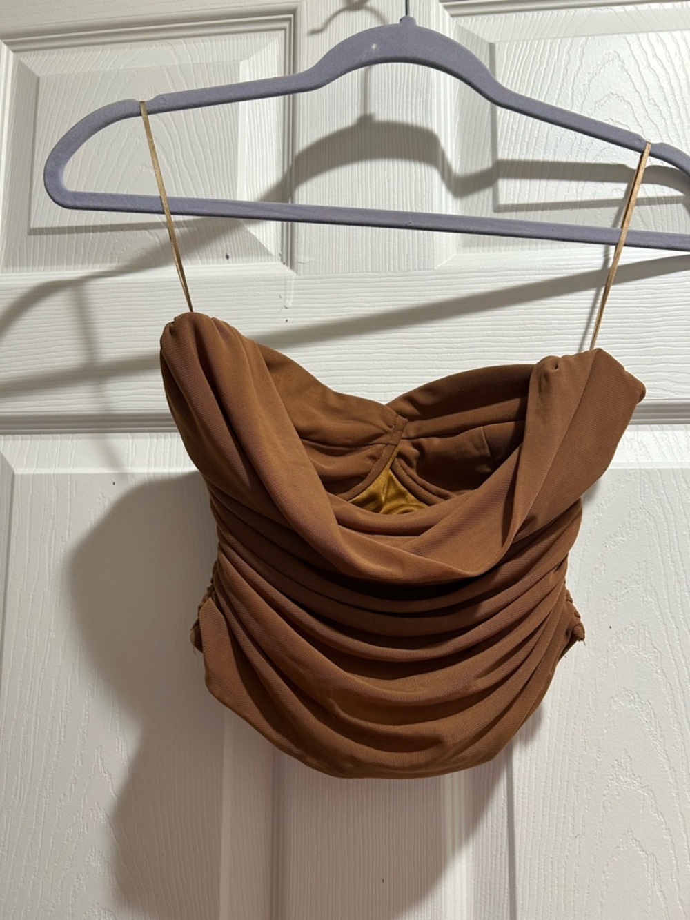 Salty Brown Draped strapless top